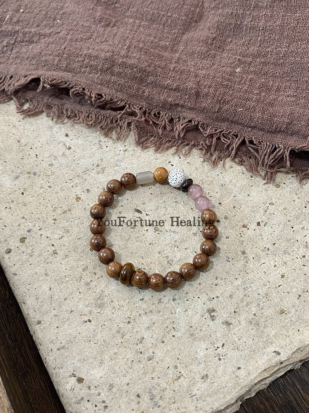 Huanghuali Wood & Rose Quartz Bracelet